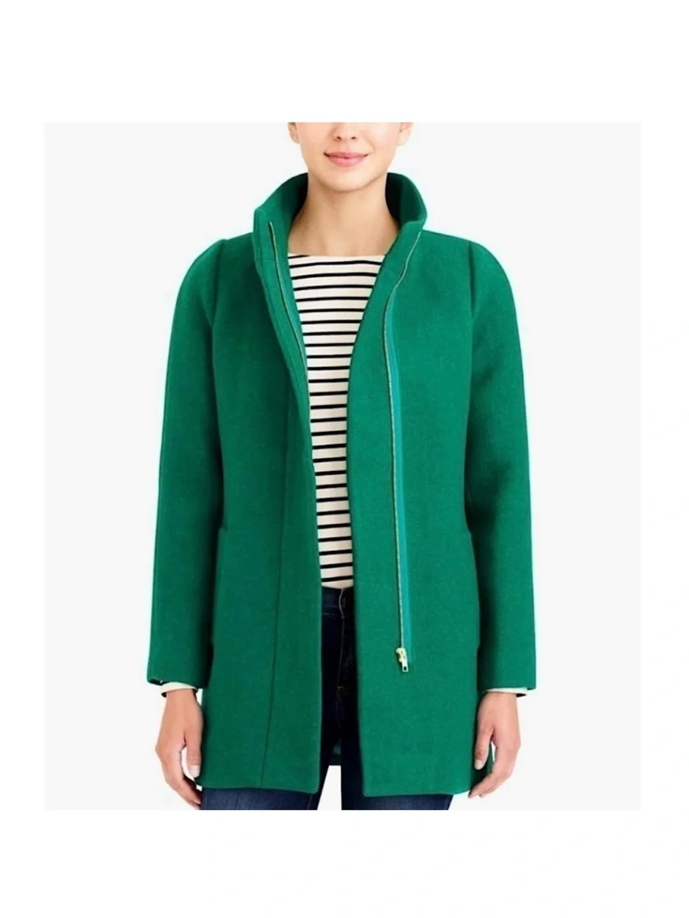 J. Crew Emerald Green Stand-Collar Wool Peacoat